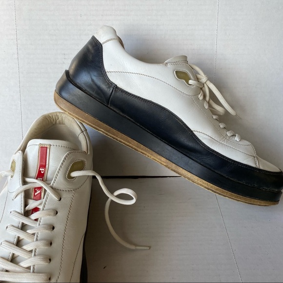 Prada White Black Leather Sneakers - Picture 7 of 13